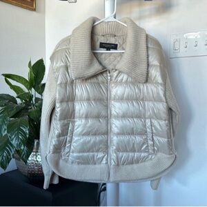 Marc New York Puffer Knit Full Zip Sweater Jacket/Coat M Ivory Beige Insulated